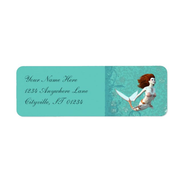 Pretty Koi Mermaid Swimming Underwater Label (Front)
