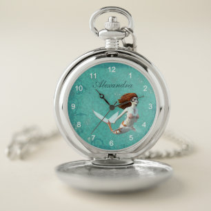 Pretty Koi Mermaid Swimming Underwater Pocket Watch