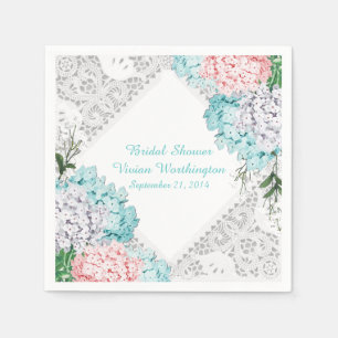 Pretty Lace and Hydrangeas Bridal Shower Napkins