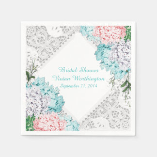 Pretty Lace and Hydrangeas Bridal Shower Napkins
