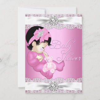 Pretty Lace & Baby Girl Pink Baby Shower Invite