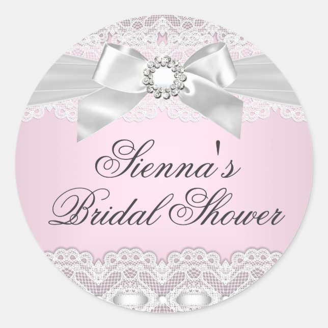 Pretty Lace & Bow Pink Bridal Shower Sticker (Front)
