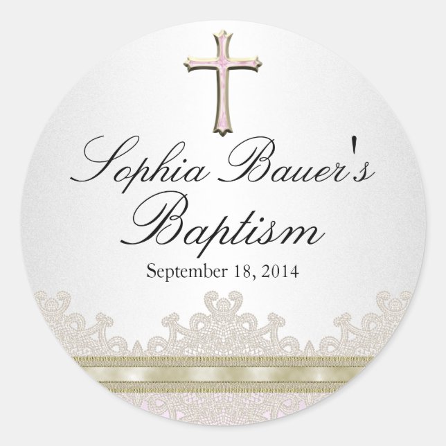 Pretty Lace & Cross Baptism Sticker (Front)