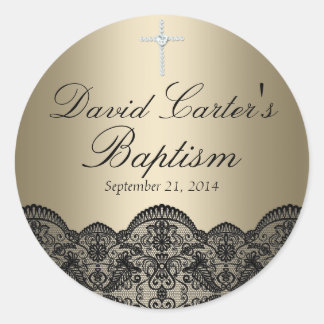 Pretty Lace & Cross Gold Baptism Sticker
