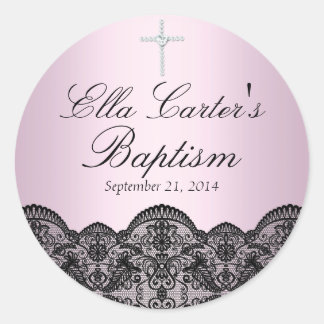 Pretty Lace & Cross Pink Baptism Sticker