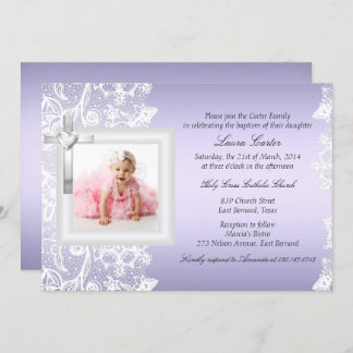 Pretty Lace Cross Purple Baptism/Christening Invitation