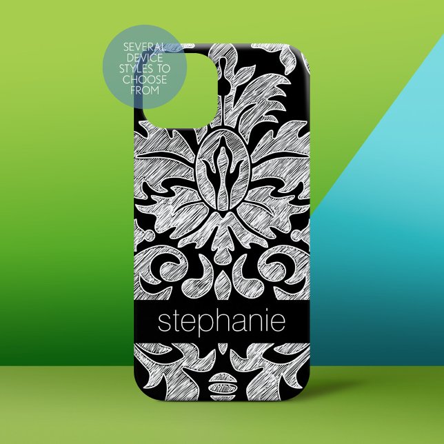 Pretty Lace Damask Pattern Black and White Case-Mate iPhone Case (Personalized Phone Case)