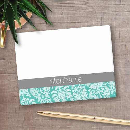 Pretty Lace Damask Pattern green _ add name Post_it Notes