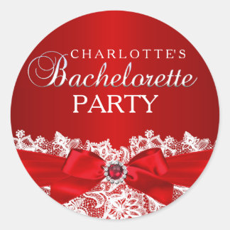Pretty Lace & Jewel Bow Red Bachelorette Sticker