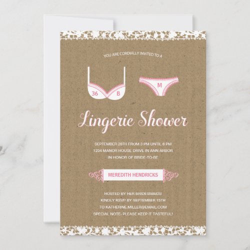 Pretty Lace  Lingerie Bridal Shower Invite