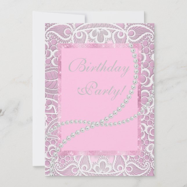 Pretty lace pearls elegant  birthday custom invitation (Front)