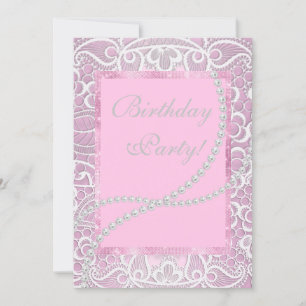 Pretty lace pearls elegant birthday custom invitation