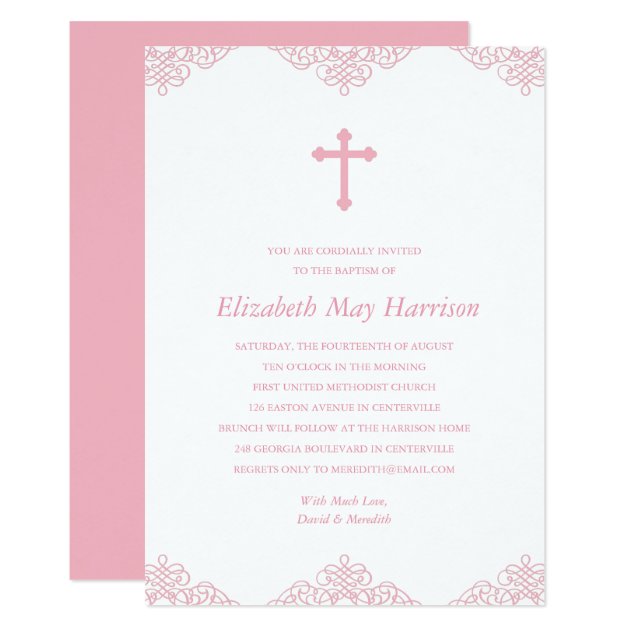 Pretty Lace | Pink Girls Baptism/Christening Invitation