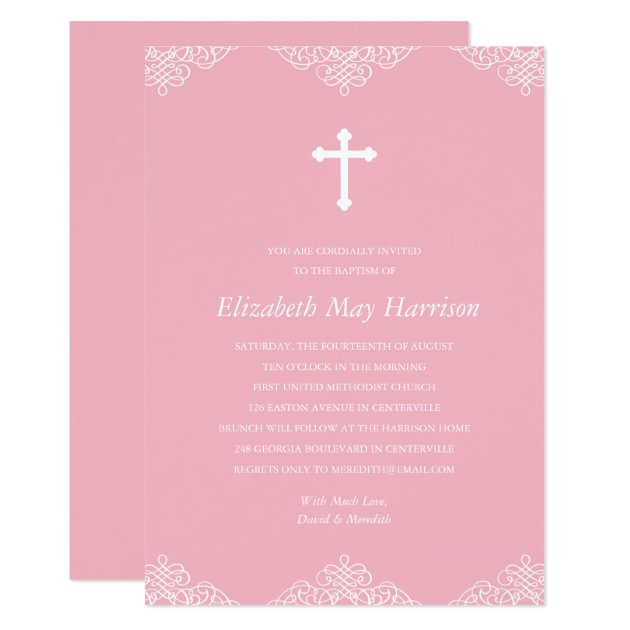 Pretty Lace | Pink Girls Baptism/Christening Invitation