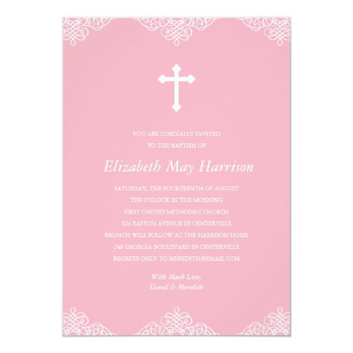 Pretty Lace | Pink Girls Baptism/Christening Card | Zazzle