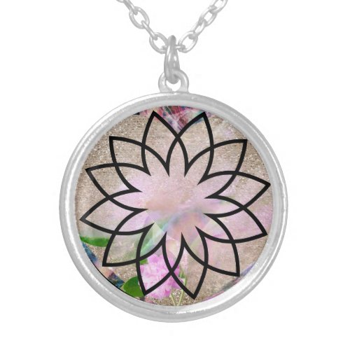 Pretty Ladies Stylish Pink Lotus Flower  Silver Plated Necklace
