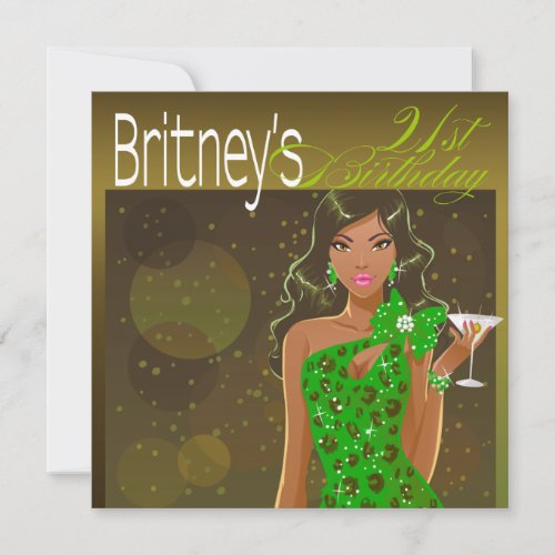 Pretty Lady Birthday Cocktail olivegreen Invitation