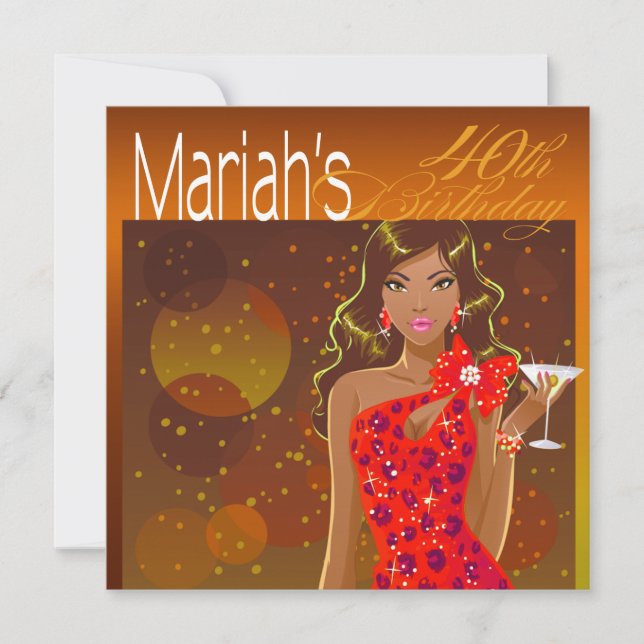 Pretty Lady Birthday Cocktail Party amber/red Invitation (Front)