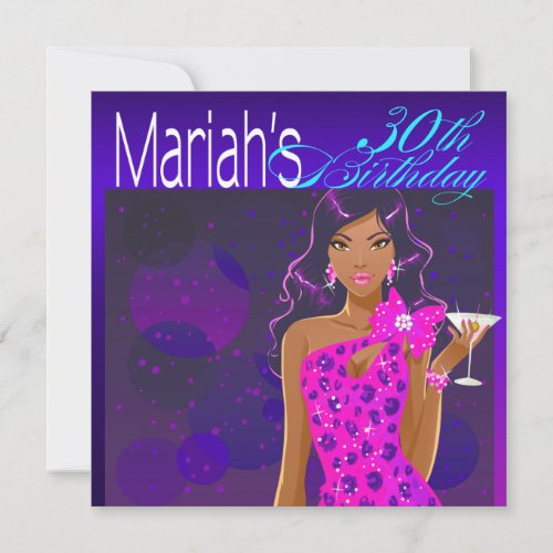 Pretty Lady Birthday Cocktail Party cobaltfuschia Invitation