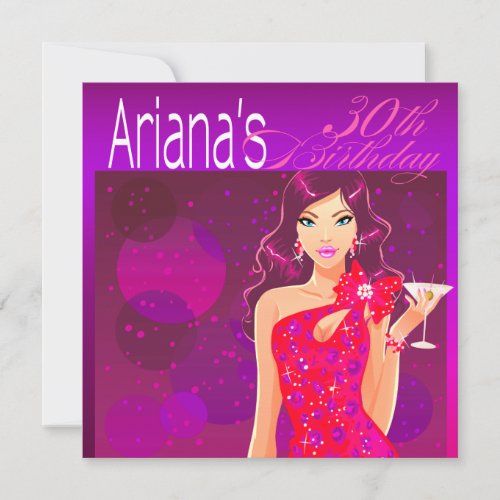 Pretty Lady Birthday Cocktail Party violetred Invitation