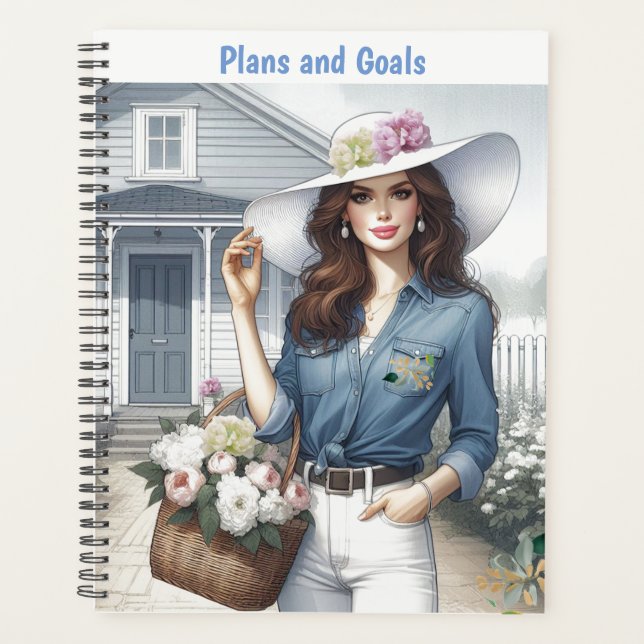 Pretty Lady Carrying Flowers Plans and Goals Planner (Front)