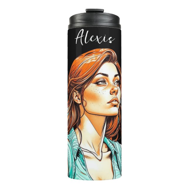 Pretty Lady Cartoon Personalized Thermal Tumbler (Front)
