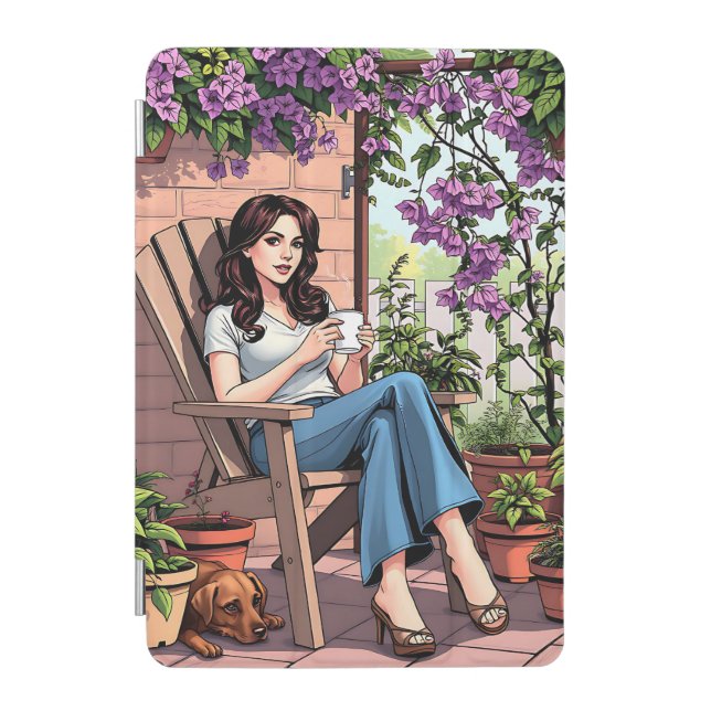 Pretty Lady Drinking Coffee Relaxing Outside iPad Mini Cover (Front)
