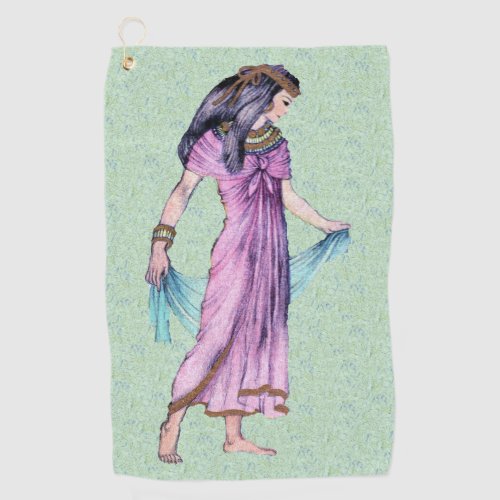 Pretty Lady From Ancient Egypt Pink Dress on Green Golf Towel