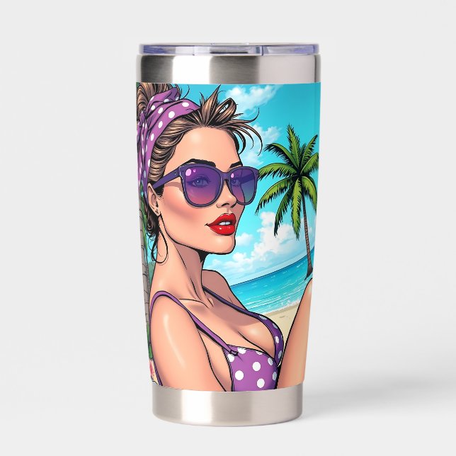 Pretty Lady in Bikini Retro Breach Insulated Tumbler (Front)