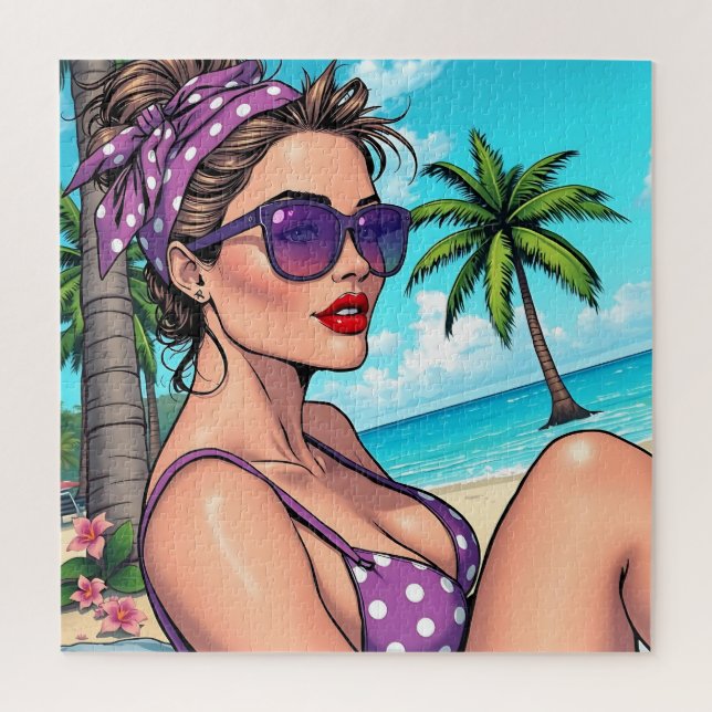 Pretty Lady in Bikini Retro Breach Jigsaw Puzzle (Vertical)