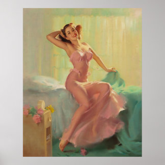 Pretty Lady in Pink Pinup Art Poster