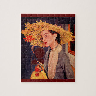 pretty lady in pretty spring hat jigsaw puzzle
