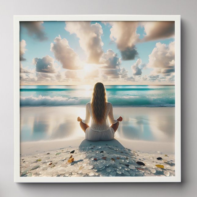 Pretty Lady Meditating on Beach  Peel And Stick Photo Tile (Front Set)