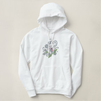 pretty lady slipper floral design embroidered hoodie