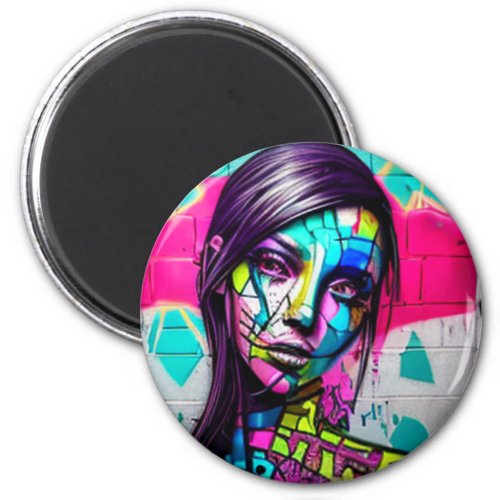 Pretty Lady Urban Art Colorful Graffiti Magnet