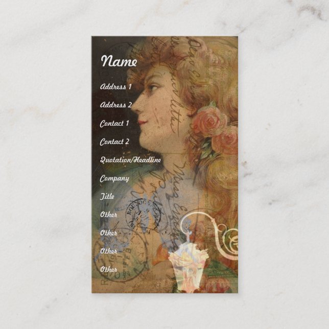 Pretty Lady Vintage Digital Collage Business Card (Front)