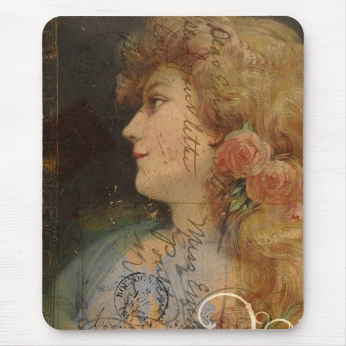 Pretty Lady Vintage Digital Collage Mouse Pads