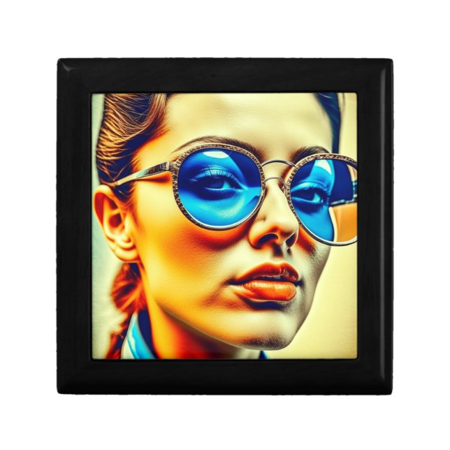 Pretty Lady with Blue Sunglasses with Reflection Gift Box (Front)