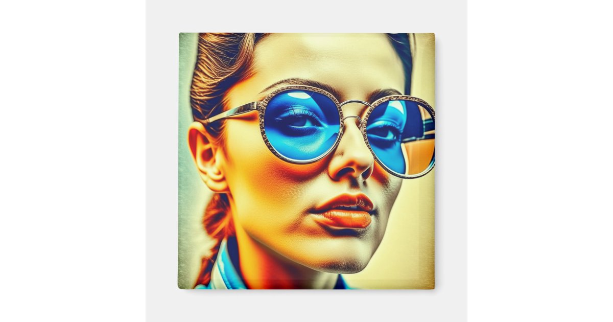 Pretty Reflection Pretty Lady with Blue Sunglasses with Reflection Magnet | Zazzle