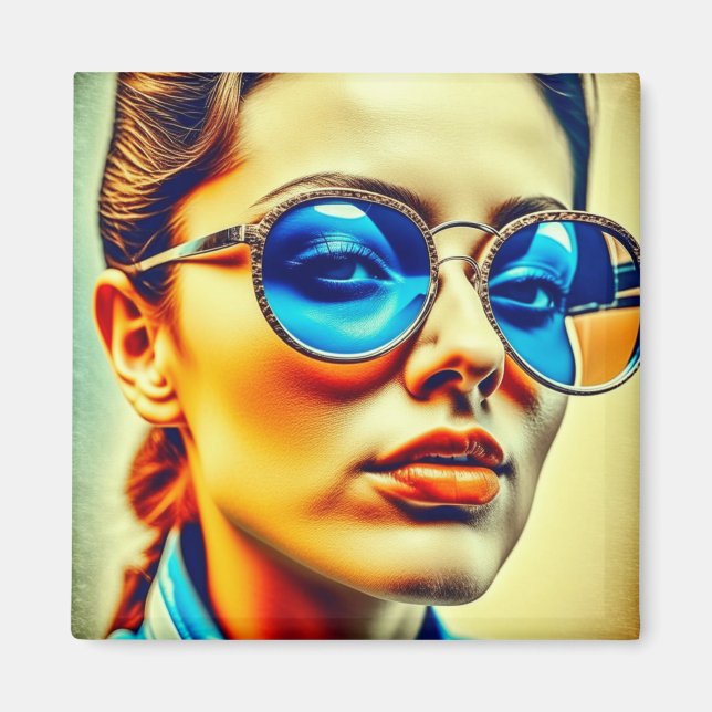 Pretty Lady with Blue Sunglasses with Reflection Magnet (Front)