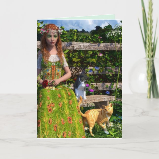 PRETTY LADY WITH CATS CELTIC BIRTHDAY CARDS (Front)