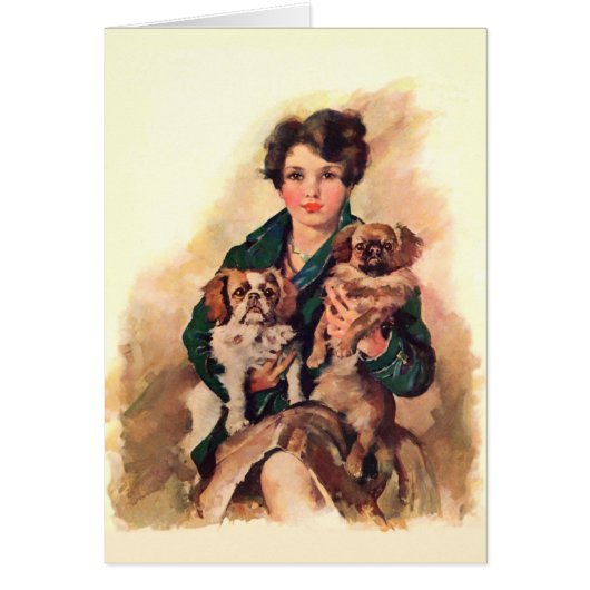 Pretty Lady with Pekingese Cards (Front)