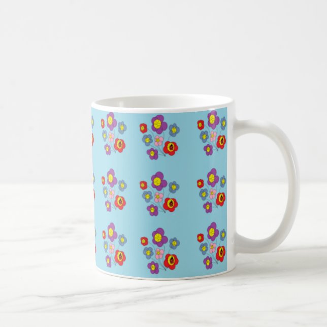 Pretty Ladybug and Flowers Light Blue Pattern Coffee Mug (Right)