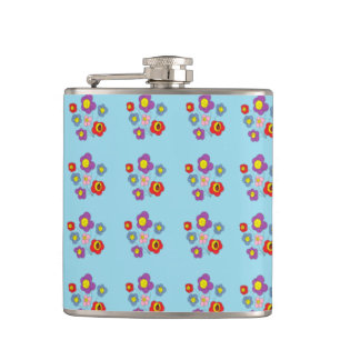 Pretty Ladybug and Flowers Light Blue Pattern Flask
