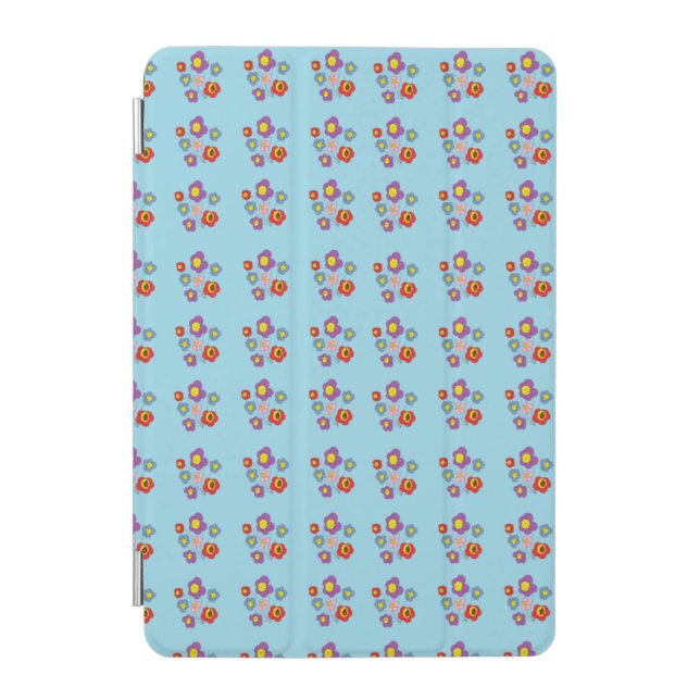 Pretty Ladybug and Flowers Light Blue Pattern iPad Mini Cover (Front)