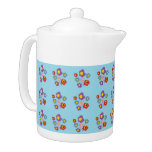 Pretty Ladybug and Flowers Light Blue Pattern Teapot