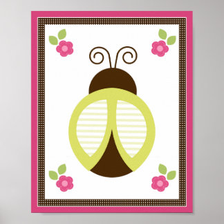 Pretty Ladybug and Flowers Nursery Art Poster