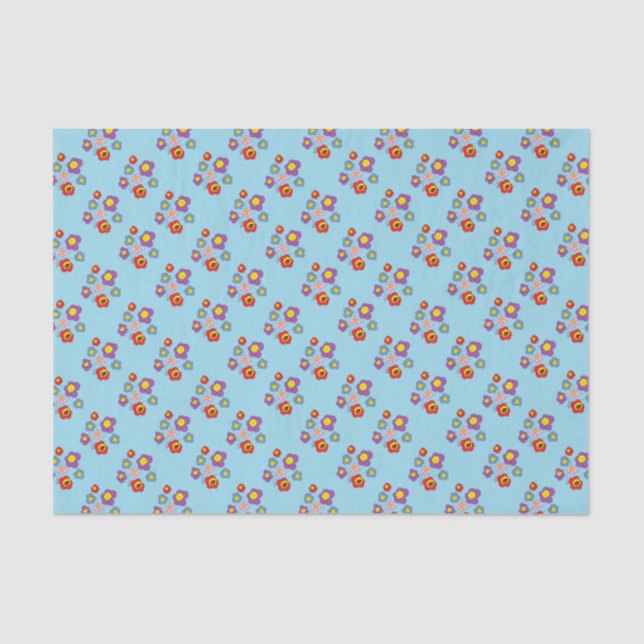 Pretty Ladybugs and Flower Pattern Blue Tissue Paper (Front)