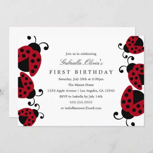 Pretty Ladybugs  Birthday Party Invitation