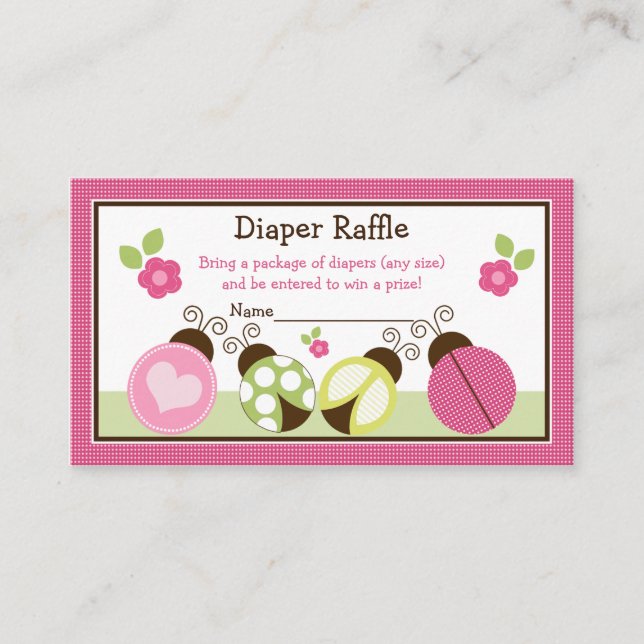 Pretty Ladybugs & Flowers Diaper Raffle Tickets Enclosure Card (Front)